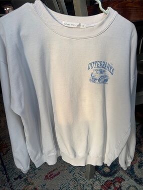 Altar'd State White Crewneck with Light Blue 'Outerbanks' Graphic